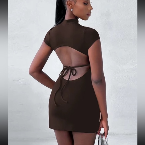 SHEIN Bright Pink High-Neck Split Mini Dress NWOT - Picture 7 of 7